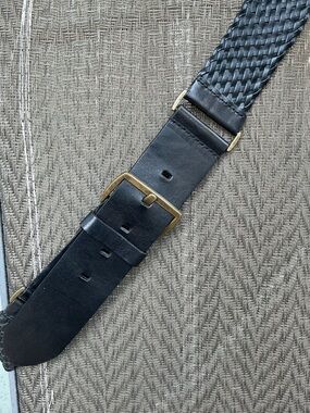 Loft Black Woven Leather Belt with Brass Buckle